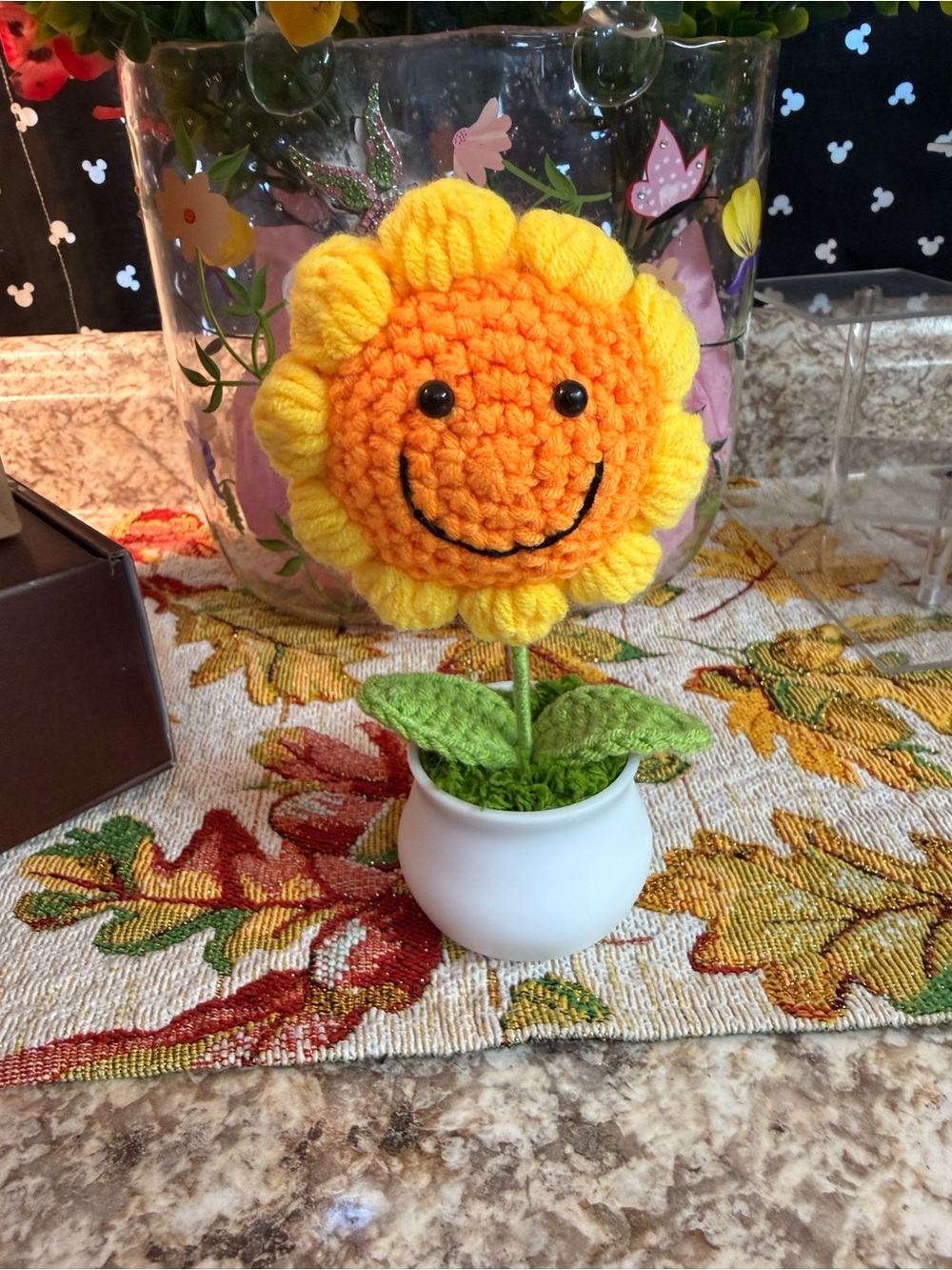 Handmade Sunny Crochet Flower Decoration - Yellow & Orange